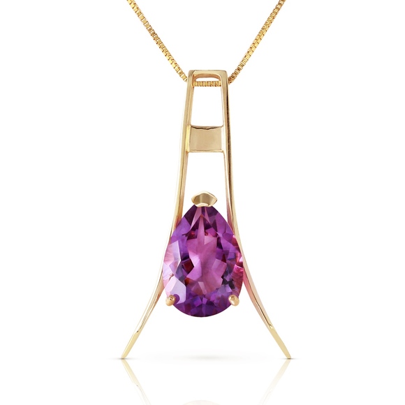 14K. SOLID GOLD NECKLACE WITH NATURAL AMETHYST - Picture 3 of 7